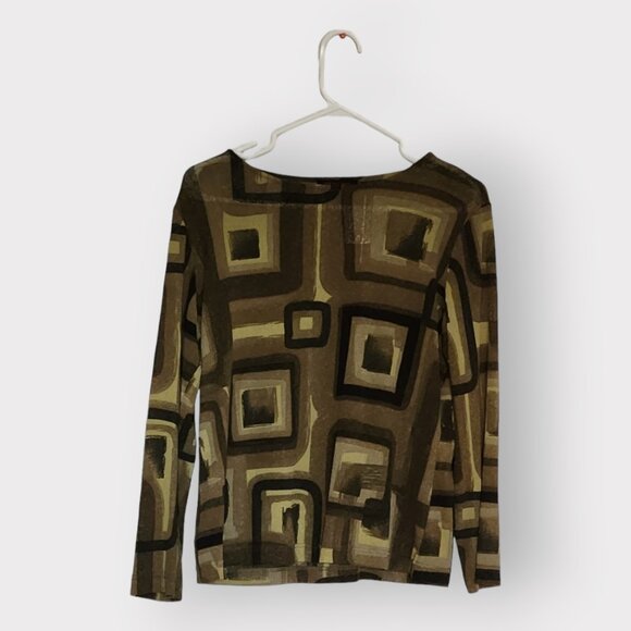 ❤️SIMON CHANG WOMENS GREEN AND BROWN SIZE MEDIUM BLOUSE - Picture 3 of 3